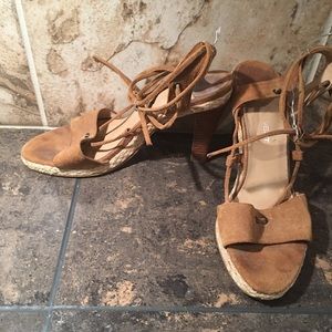 Nine West Suede Ankle Wrap Tie Sandal Heels